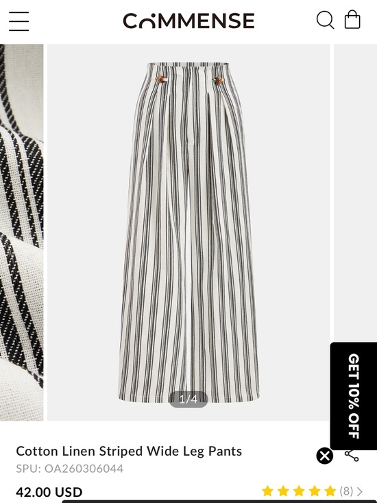 Commense Pants - Commense Cotton Linen Striped Wide Leg pants